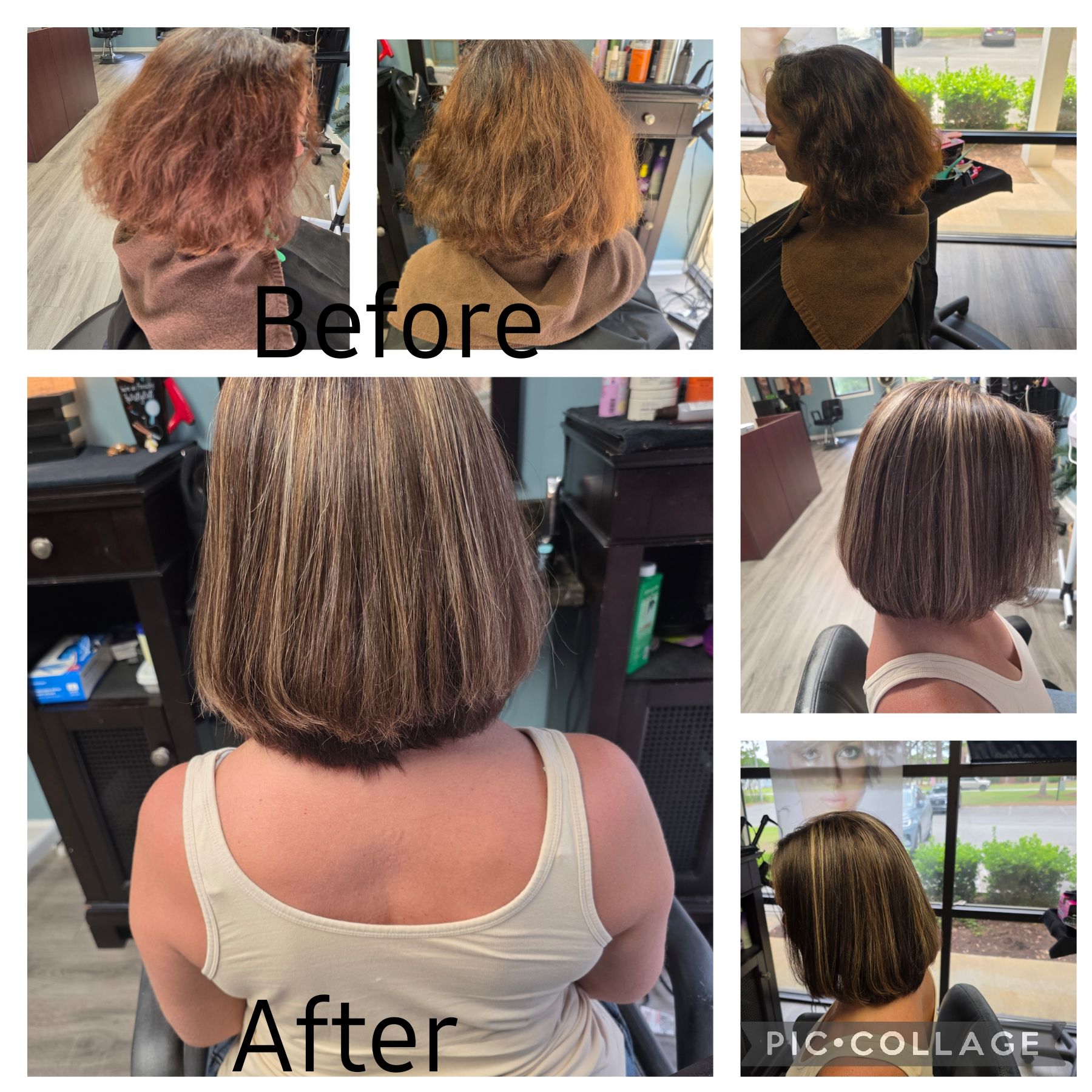 Color correction with caramel highlights at Beach Cuts Hair Salon Shallotte NC
